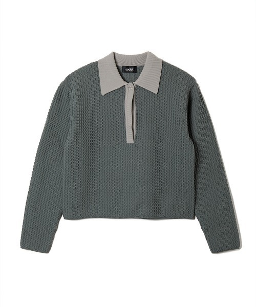 soduk(スドーク)の「【soduk】knit polo top(ポロシャツ・レディース・グレー/ネイビー/ブラック・ONE SIZE)」の2枚目の写真