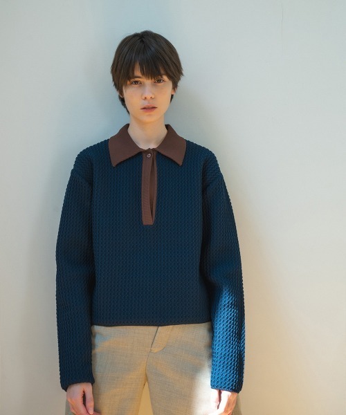 soduk(スドーク)の「【soduk】knit polo top(ポロシャツ・レディース・グレー/ネイビー/ブラック・ONE SIZE)」の4枚目の写真