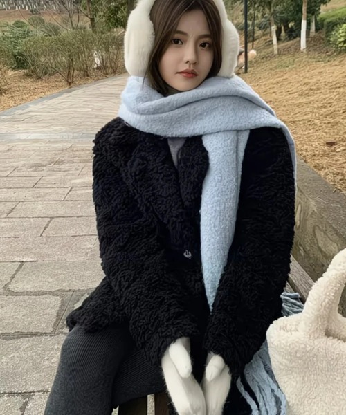 セール】ふわふわフェイクファーテーラードカラーコート（テーラード