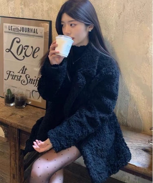 セール】ふわふわフェイクファーテーラードカラーコート（テーラード