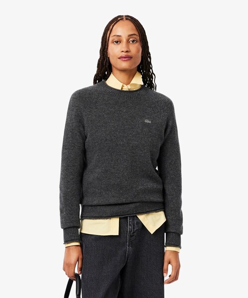 【未開封/Sサイズ 】 LACOSTE 2020ダークグレー ニットセーター セール】3Dニッティングシームレス ウールニットセーター（ニット