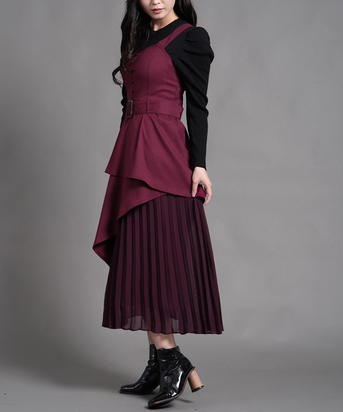 Nohea(ノヘア)の「スェードアシメトリー切替シフォンプリーツジャンスカ(ジャンパースカート・レディース・ブラック系/ネイビー/ダークブラウン/ワインレッド/ブラック/ワイン系・M)」の18枚目の写真