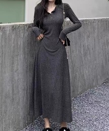 リブニットロングワンピース