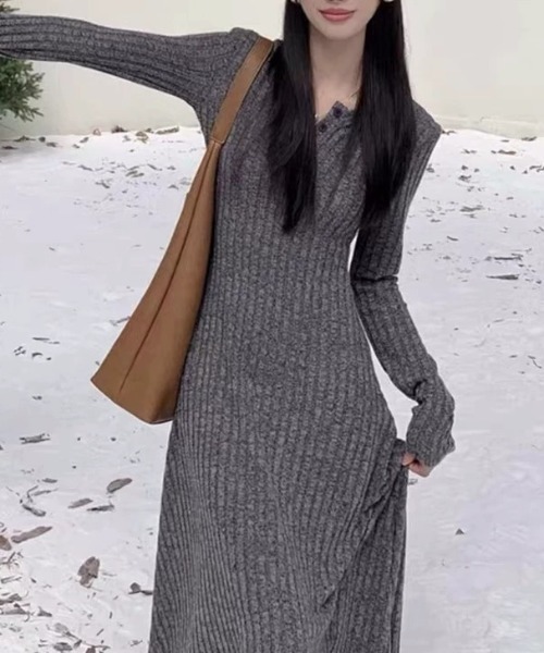ampm(エーエムピーエム)の「リブニットロングワンピース(ワンピース・レディース・ベージュ/グレー・M/L)」の17枚目の写真
