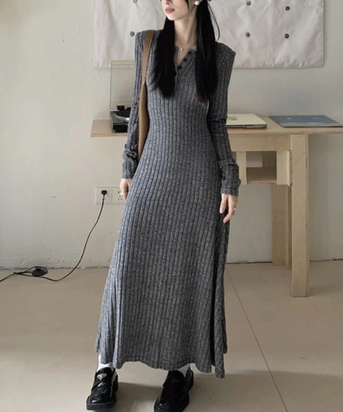ampm(エーエムピーエム)の「リブニットロングワンピース(ワンピース・レディース・ベージュ/グレー・M/L)」の12枚目の写真