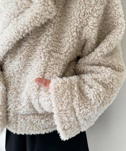 F i.n.t（フィント）の「ビッグカラーボアコート/fint フィント（その他アウター・レディース・ライトグレー/オフホワイト・FREE）」の9枚目の写真