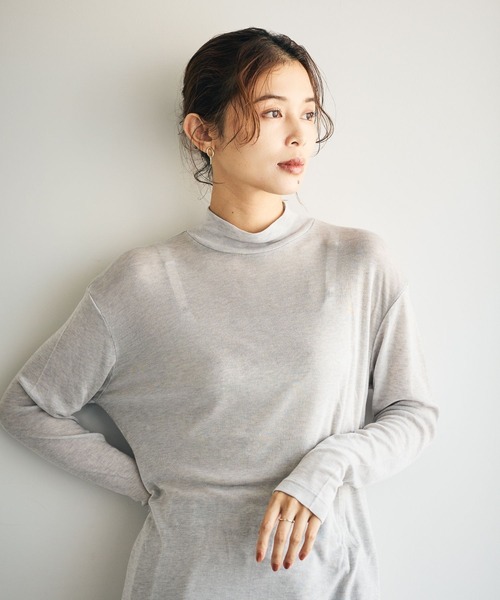 吸湿発熱・吸放湿性】ウールミックスシアーハイネックプルオーバー
