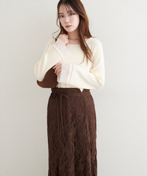 natural couture（ナチュラルクチュール）の「袖口シアーフレアニット（ニット/セーター・レディース・グレー/オフホワイト/ブラック/グレイッシュベージュ/ブラウン・FREE）」の8枚目の写真