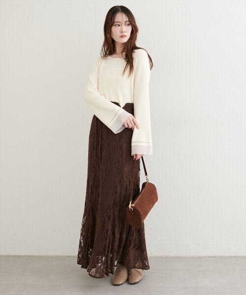 natural couture（ナチュラルクチュール）の「袖口シアーフレアニット（ニット/セーター・レディース・グレー/オフホワイト/ブラック/グレイッシュベージュ/ブラウン・FREE）」の9枚目の写真