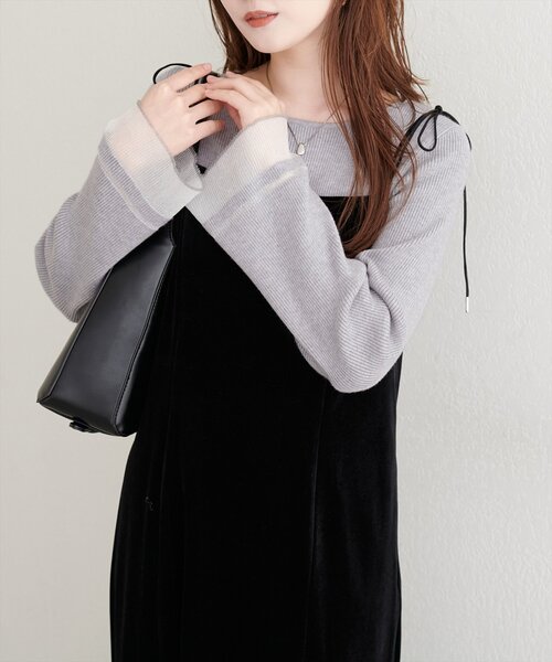 natural couture（ナチュラルクチュール）の「袖口シアーフレアニット（ニット/セーター・レディース・グレー/オフホワイト/ブラック/グレイッシュベージュ/ブラウン・FREE）」の11枚目の写真