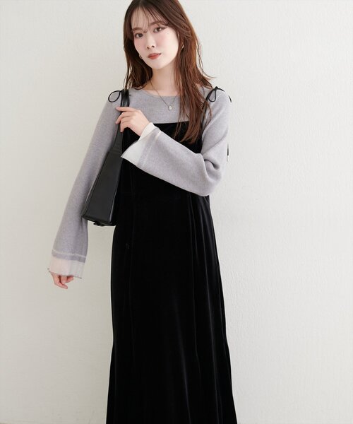 natural couture（ナチュラルクチュール）の「袖口シアーフレアニット（ニット/セーター・レディース・グレー/オフホワイト/ブラック/グレイッシュベージュ/ブラウン・FREE）」の13枚目の写真