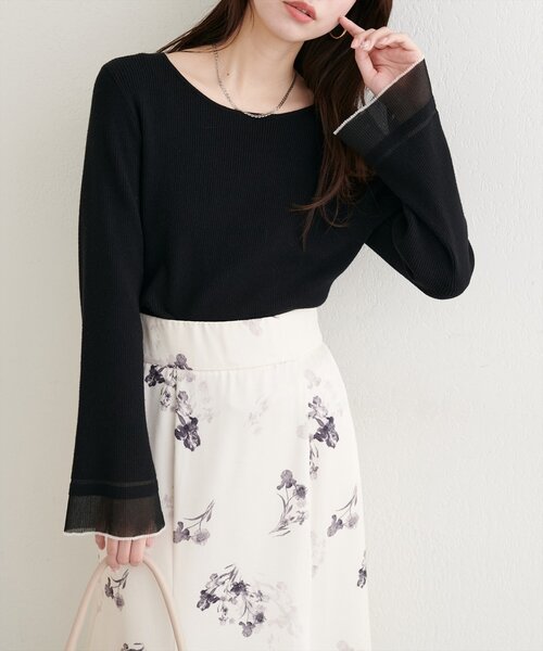 natural couture（ナチュラルクチュール）の「袖口シアーフレアニット（ニット/セーター・レディース・グレー/オフホワイト/ブラック/グレイッシュベージュ/ブラウン・FREE）」の16枚目の写真