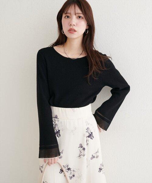 natural couture（ナチュラルクチュール）の「袖口シアーフレアニット（ニット/セーター・レディース・グレー/オフホワイト/ブラック/グレイッシュベージュ/ブラウン・FREE）」の18枚目の写真