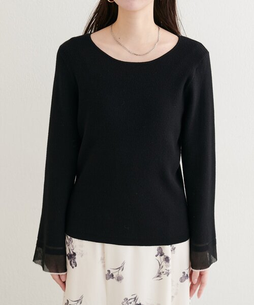 natural couture（ナチュラルクチュール）の「袖口シアーフレアニット（ニット/セーター・レディース・グレー/オフホワイト/ブラック/グレイッシュベージュ/ブラウン・FREE）」の22枚目の写真