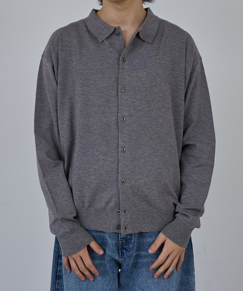 AH ABAHOUSE（エーエイチアバハウス）の「CASHMERE TOUCH KNIT SHIRT CARDIGAN / カシミヤタッチニットシャツカーディガン（ニット/セーター・メンズ・グレー/ブラック/ブラウン/ネイビー・46/48/44）」の3枚目の写真