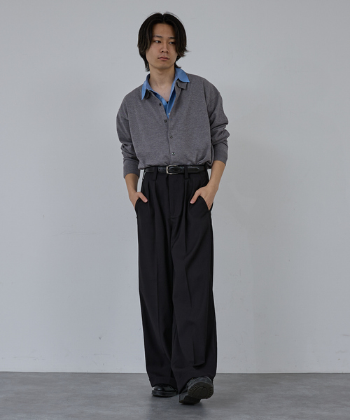 AH ABAHOUSE（エーエイチアバハウス）の「CASHMERE TOUCH KNIT SHIRT CARDIGAN / カシミヤタッチニットシャツカーディガン（ニット/セーター・メンズ・グレー/ブラック/ブラウン/ネイビー・46/48/44）」の5枚目の写真