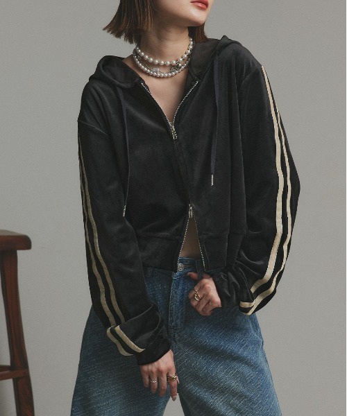 ad thie（アドティエ）の「サイドラインジップ ベロアパーカー（パーカー・レディース・ブラウン/ブラック・FREE）」の20枚目の写真