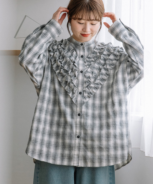プードゥドゥ（POU DOU DOU）/フロントフリルチェックシャツ セール】フロントフリルチェックシャツ（シャツ/ブラウス）｜POU DOU