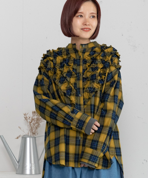 POU DOU DOU(プードゥドゥ)の「フロントフリルチェックシャツ(シャツ/ブラウス・レディース・イエロー/ブラウン/ブラック・M)」の20枚目の写真