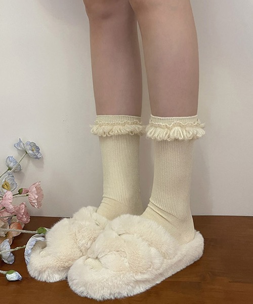 SANSeLF(サンセルフ)の「【SANSeLF】 ループデザインフリルソックス saa25a153(ソックス/靴下・レディース・ダークグレー/ホワイト/ライトグレー/ブラウン/アイボリー/ブラック・FREE)」の3枚目の写真