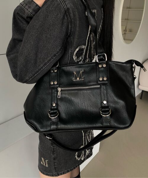 MUCENT(ムセント)の「ハランメタルロゴ3ウェイリベットポイントショルダーバッグ 男女共用(ショルダーバッグ・レディース・ブラック・FREE)」の10枚目の写真