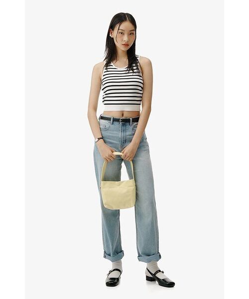 MUSINSA STANDARD WOMAN（ムシンサスタンダードウーマン）の「ウィメンズストライプクロップニットスリーブレストップ[アイボリー/ブラック]（Tシャツ/カットソー・レディース・その他・SMALL/MEDIUM/LARGE）」の11枚目の写真