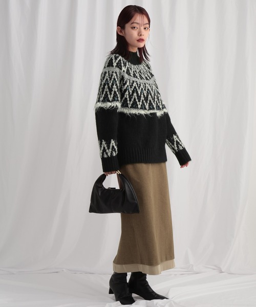mysty woman（ミスティウーマン）の「モヘヤタッチノルディックニット 622016（ニット/セーター・レディース・グリーン/オフホワイト/ブラック/グレー・FREE）」の5枚目の写真