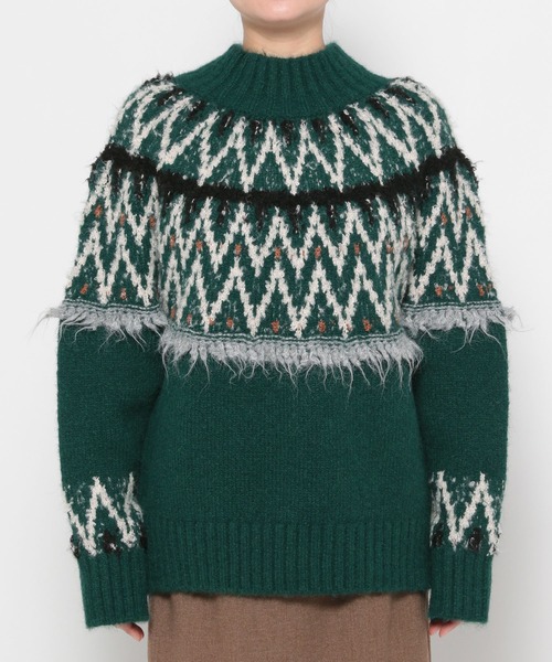 mysty woman（ミスティウーマン）の「モヘヤタッチノルディックニット 622016（ニット/セーター・レディース・グリーン/オフホワイト/ブラック/グレー・FREE）」の8枚目の写真