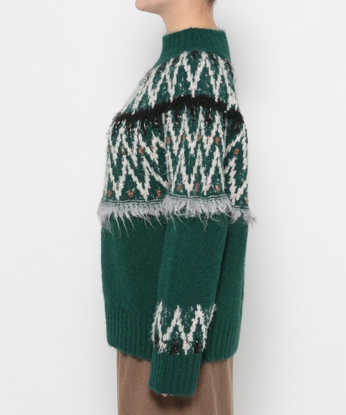 mysty woman（ミスティウーマン）の「モヘヤタッチノルディックニット 622016（ニット/セーター・レディース・グリーン/オフホワイト/ブラック/グレー・FREE）」の9枚目の写真