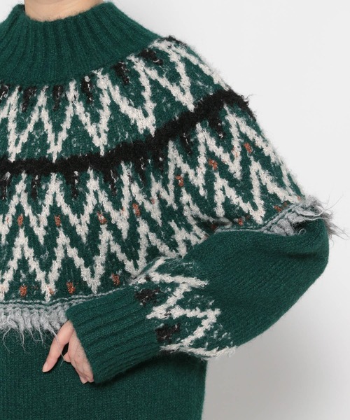 mysty woman（ミスティウーマン）の「モヘヤタッチノルディックニット 622016（ニット/セーター・レディース・グリーン/オフホワイト/ブラック/グレー・FREE）」の13枚目の写真