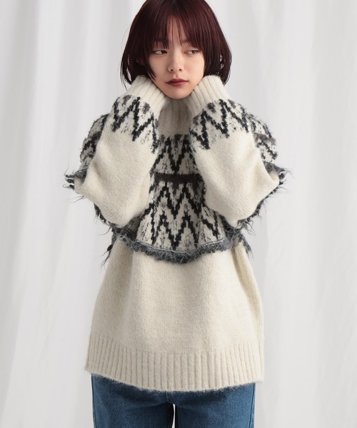 mysty woman（ミスティウーマン）の「モヘヤタッチノルディックニット 622016（ニット/セーター・レディース・グリーン/オフホワイト/ブラック/グレー・FREE）」の19枚目の写真