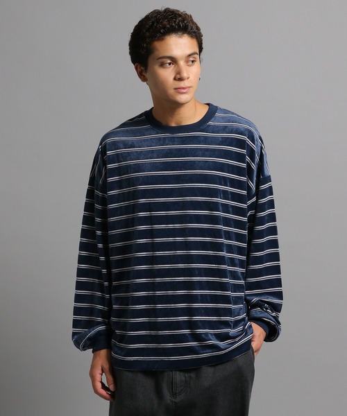 GEORGE'S（ジョージズ）の「ベロアボーダーロンT（Tシャツ/カットソー・メンズ・ネイビー/グリーン・MEDIUM/LARGE）」の2枚目の写真