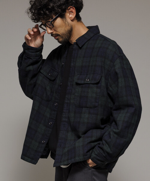 FREAK'S STORE(フリークスストア)の「ビッグシルエット ウォッシュド フランネル 中綿 チェックシャツジャケット/ Washed Flannel Padding SHT(テーラードジャケット・メンズ・グリーン/ブラウン/ブラック・MEDIUM/LARGE)」の22枚目の写真
