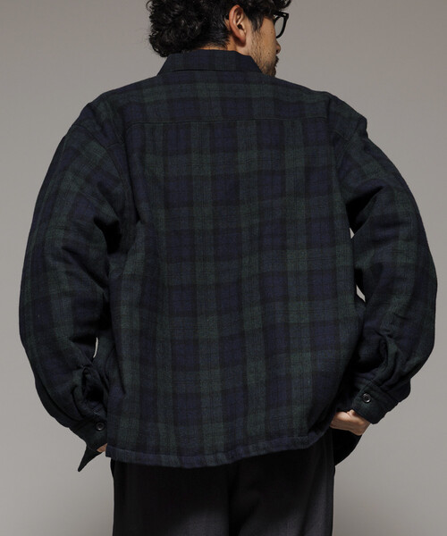 FREAK'S STORE(フリークスストア)の「ビッグシルエット ウォッシュド フランネル 中綿 チェックシャツジャケット/ Washed Flannel Padding SHT(テーラードジャケット・メンズ・グリーン/ブラウン/ブラック・MEDIUM/LARGE)」の20枚目の写真