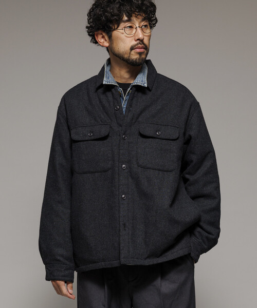 ビッグシルエット ウォッシュド フランネル 中綿 チェックシャツ