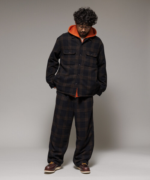 FREAK'S STORE(フリークスストア)の「ビッグシルエット ウォッシュド フランネル 中綿 チェックシャツジャケット/ Washed Flannel Padding SHT(テーラードジャケット・メンズ・グリーン/ブラウン/ブラック・MEDIUM/LARGE)」の12枚目の写真