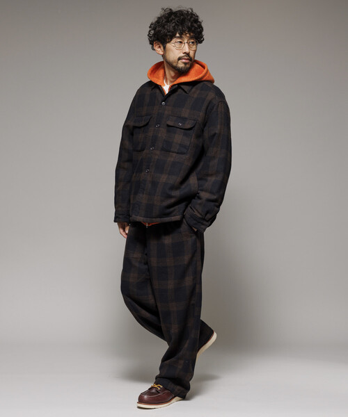 FREAK'S STORE(フリークスストア)の「ビッグシルエット ウォッシュド フランネル 中綿 チェックシャツジャケット/ Washed Flannel Padding SHT(テーラードジャケット・メンズ・グリーン/ブラウン/ブラック・MEDIUM/LARGE)」の10枚目の写真