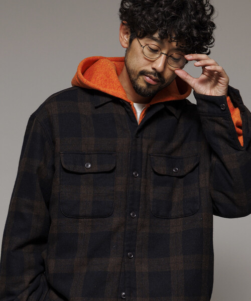 FREAK'S STORE(フリークスストア)の「ビッグシルエット ウォッシュド フランネル 中綿 チェックシャツジャケット/ Washed Flannel Padding SHT(テーラードジャケット・メンズ・グリーン/ブラウン/ブラック・MEDIUM/LARGE)」の9枚目の写真