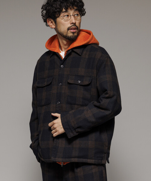 ビッグシルエット ウォッシュド フランネル 中綿 チェックシャツ