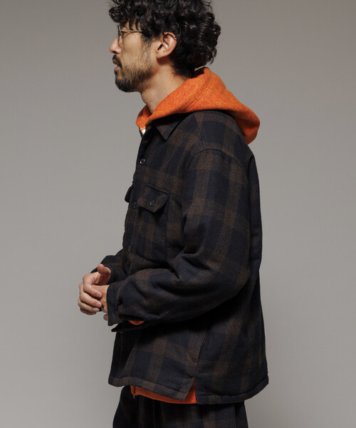 FREAK'S STORE(フリークスストア)の「ビッグシルエット ウォッシュド フランネル 中綿 チェックシャツジャケット/ Washed Flannel Padding SHT(テーラードジャケット・メンズ・グリーン/ブラウン/ブラック・MEDIUM/LARGE)」の7枚目の写真