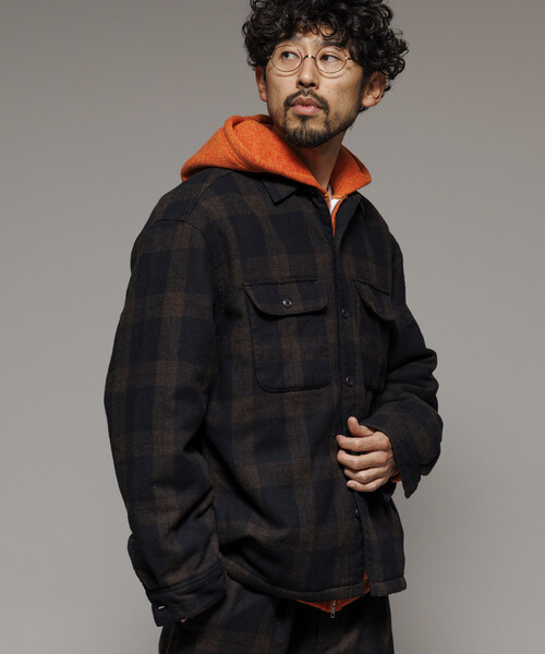 ビッグシルエット ウォッシュド フランネル 中綿 チェックシャツ