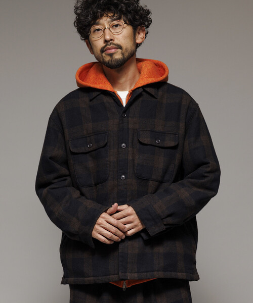 ビッグシルエット ウォッシュド フランネル 中綿 チェックシャツ