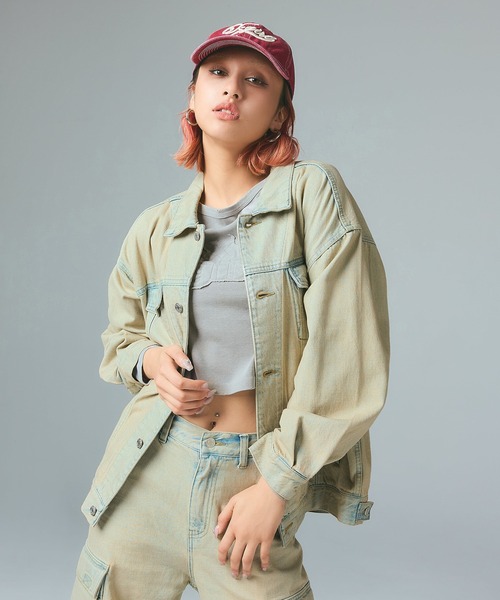 X-girl(エックスガール)の「BICOLOR STITCH FADED 6PANEL CAP(キャップ・レディース・レッド/ブラック/オリーブ・ONE SIZE)」の4枚目の写真
