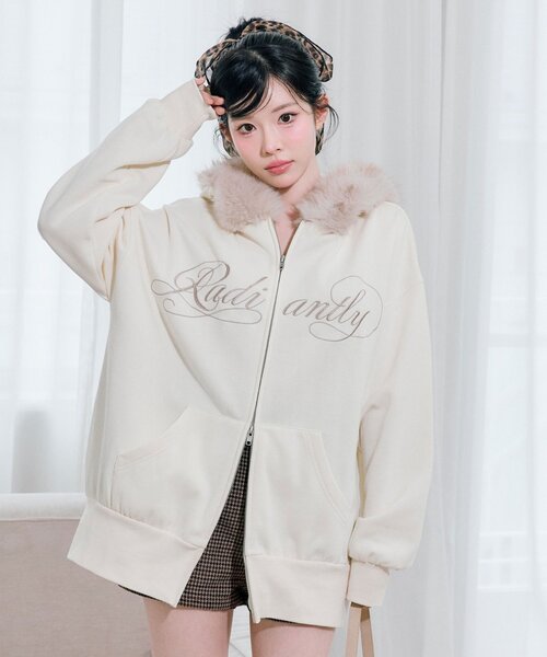 セール】ロゴ刺繍ファー付きZIPパーカー（パーカー）｜OLIVE des OLIVE