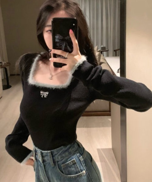 Ritzy（リッツィー）の「ワンポイント　シャギーデザインカットソー（Tシャツ/カットソー・レディース・ホワイト/ブラック・M/L/XL/XXL）」の9枚目の写真