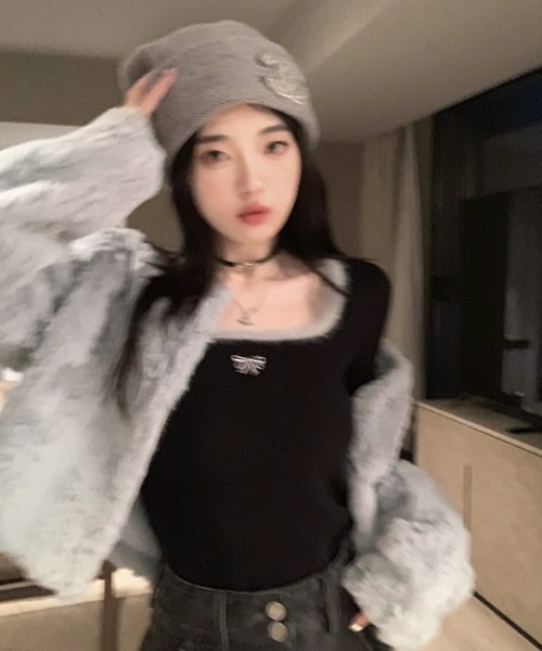 Ritzy（リッツィー）の「ワンポイント　シャギーデザインカットソー（Tシャツ/カットソー・レディース・ホワイト/ブラック・M/L/XL/XXL）」の10枚目の写真