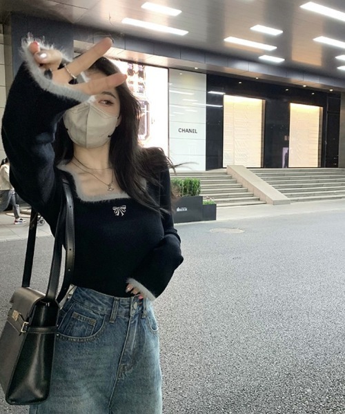 Ritzy（リッツィー）の「ワンポイント　シャギーデザインカットソー（Tシャツ/カットソー・レディース・ホワイト/ブラック・M/L/XL/XXL）」の11枚目の写真