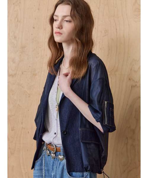 ella_selectshop アウター　シースルー セール】デニム配色シースルールーズフィットジャケット（その他
