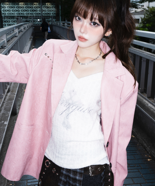 CHERRYQUIRI(チェリーキュリー)の「stud leather jacket - pink(ライダースジャケット・レディース・その他・FREE)」の2枚目の写真