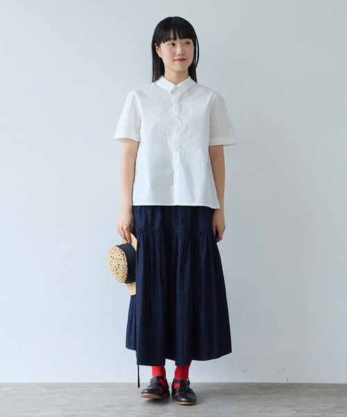 bulle de savon(ビュルデサボン)の「△オーガニックコットン 60/1タイプライタイプライター 半袖シャツ(シャツ/ブラウス・レディース・サックスブルー/ホワイト/ベージュ・FREE)」の7枚目の写真